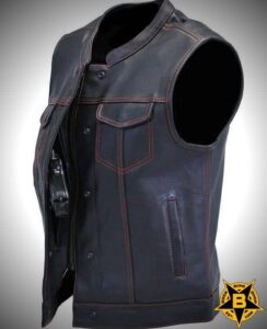 CHALECO DE CUERO Bordes Rojos