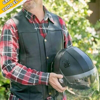 chaleco de cuero multibolsillo, chalecos jean , chalecos para motociclista, chalecos de cuero, guantes, tienda de polos