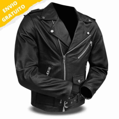 Casaca TERMINATOR Leather King de cuero, estilo policía de moto