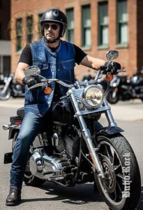 Chaleco blue jean para motociclista